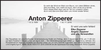 Traueranzeige von Anton Zipperer von Pegnitz-Zeitung