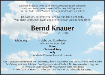 Traueranzeige von Bernd Knauer von Pegnitz-Zeitung