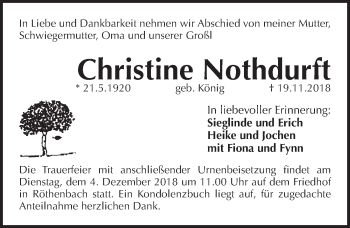 Traueranzeige von Christine Nothdurft von Pegnitz-Zeitung
