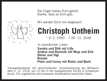 Traueranzeige von Christoph Untheim von Der Bote