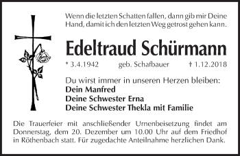 Traueranzeige von Edeltraud Schürmann von Pegnitz-Zeitung