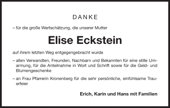 Traueranzeige von Elise Eckstein von Der Bote
