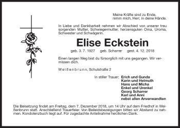 Traueranzeige von Elise Eckstein von Der Bote