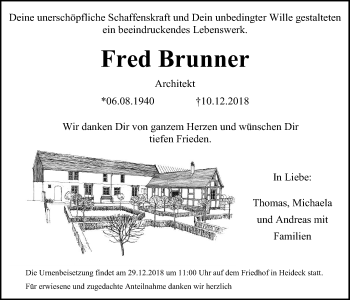 Traueranzeige von Fred Brunner von Der Bote