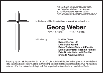 Traueranzeige von Georg Weber von Der Bote