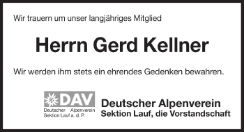 Traueranzeige von Gerd Kellner von Pegnitz-Zeitung