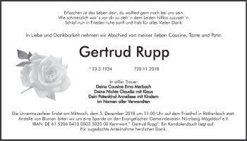 Traueranzeige von Gertrud Rupp von Pegnitz-Zeitung