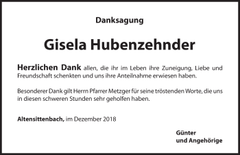 Traueranzeige von Gisela Hubenzehnder von Hersbrucker Zeitung