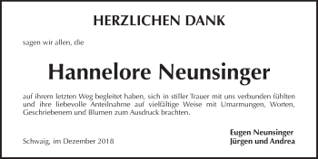 Traueranzeige von Hannelore Neunsinger von Pegnitz-Zeitung