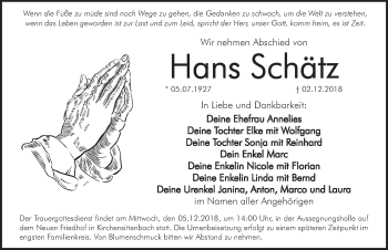 Traueranzeige von Hans Schätz von Hersbrucker Zeitung