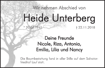 Traueranzeige von Heide Unterberg von Pegnitz-Zeitung