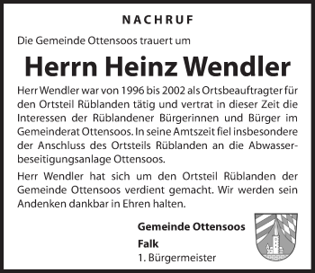 Traueranzeige von Heinz Wendler von Hersbrucker Zeitung
