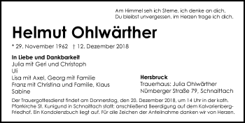 Traueranzeige von Helmut Ohlwärther von Hersbrucker Zeitung