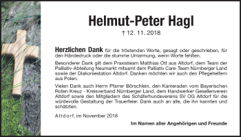 Traueranzeige von Helmut-Peter Hagl von Der Bote