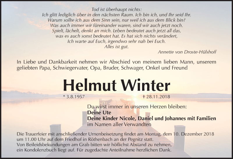  Traueranzeige für Helmut Winter vom 05.12.2018 aus Pegnitz-Zeitung