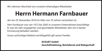 Traueranzeige von Hermann Farnbauer von Hersbrucker Zeitung