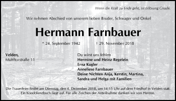 Traueranzeige von Hermann Farnbauer von Hersbrucker Zeitung