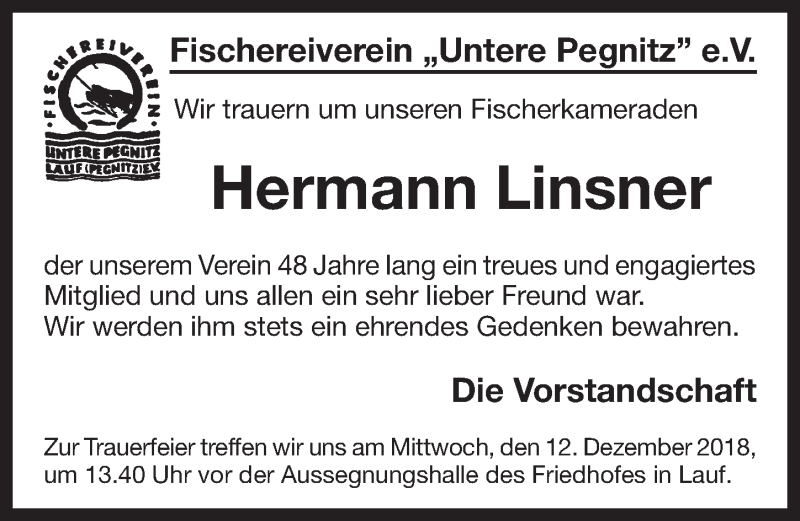  Traueranzeige für Hermann Linsner vom 08.12.2018 aus Pegnitz-Zeitung