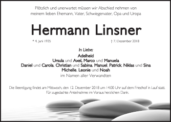Traueranzeige von Hermann Linsner von Pegnitz-Zeitung