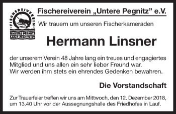 Traueranzeige von Hermann Linsner von Pegnitz-Zeitung