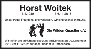 Traueranzeige von Horst Woitek von Pegnitz-Zeitung