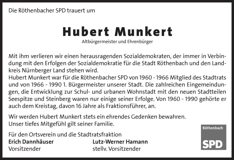  Traueranzeige für Hubert Munkert vom 01.12.2018 aus Pegnitz-Zeitung