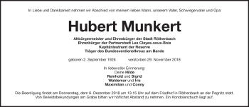 Traueranzeige von Hubert Munkert von Pegnitz-Zeitung