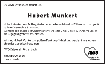 Traueranzeige von Hubert Munkert von Pegnitz-Zeitung