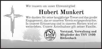 Traueranzeige von Hubert Munkert von Pegnitz-Zeitung