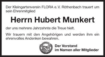 Traueranzeige von Hubert Munkert von Pegnitz-Zeitung