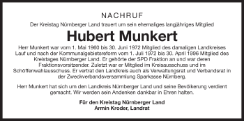 Traueranzeige von Hubert Munkert von Der Bote