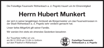 Traueranzeige von Hubert Munkert von Pegnitz-Zeitung