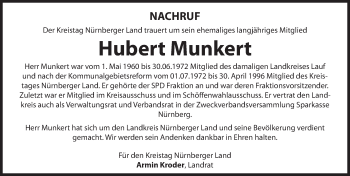 Traueranzeige von Hubert Munkert von Hersbrucker Zeitung