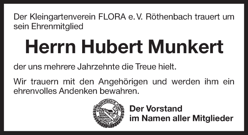  Traueranzeige für Hubert Munkert vom 03.12.2018 aus Pegnitz-Zeitung
