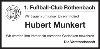 Traueranzeige von Hubert Munkert von Pegnitz-Zeitung