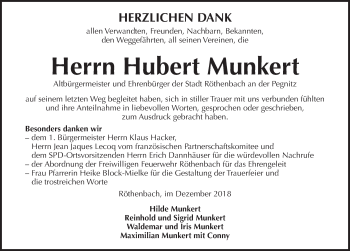 Traueranzeige von Hubert Munkert von Pegnitz-Zeitung