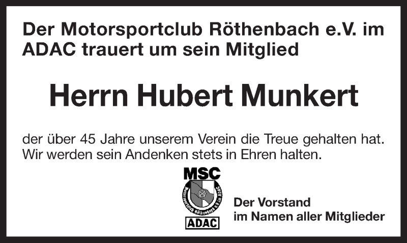  Traueranzeige für Hubert Munkert vom 05.12.2018 aus Pegnitz-Zeitung