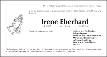 Traueranzeige von Irene Eberhard von Pegnitz-Zeitung