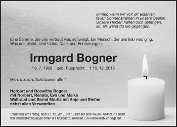 Traueranzeige von Irmgard Bogner von Der Bote