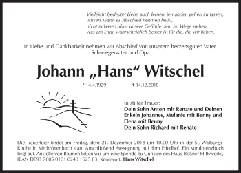 Traueranzeige von Johann Witschel von Pegnitz-Zeitung
