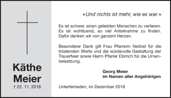 Traueranzeige von Käthe Meier von Der Bote