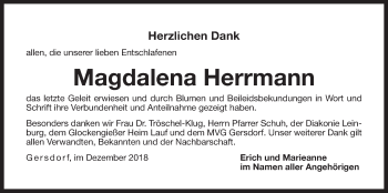 Traueranzeige von Magdalena Herrmann von Der Bote