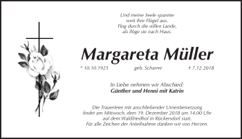 Traueranzeige von Margareta Müller von Pegnitz-Zeitung