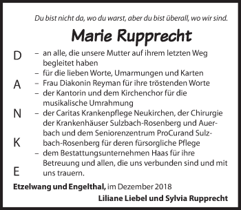 Traueranzeige von Marie Rupprecht von Hersbrucker Zeitung