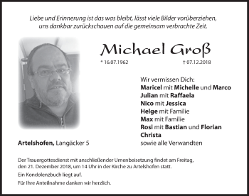 Traueranzeige von Michael Groß von Hersbrucker Zeitung