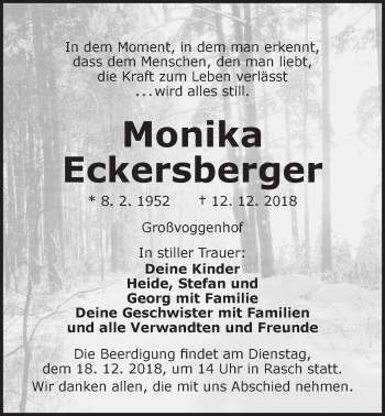 Traueranzeige von Monika Eckersberger von Der Bote