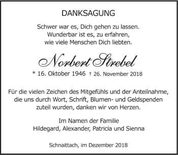 Traueranzeige von Norbert Strebel von Pegnitz-Zeitung