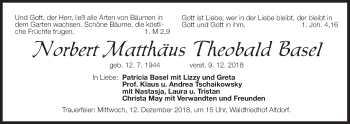 Traueranzeige von Norbert Matthäus Theobald Basel von Der Bote