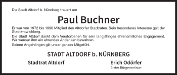 Traueranzeige von Paul Buchner von Der Bote