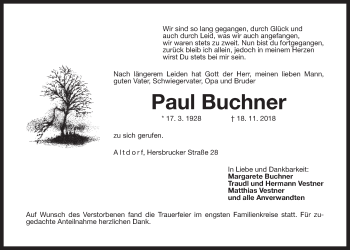 Traueranzeige von Paul Buchner von Der Bote
